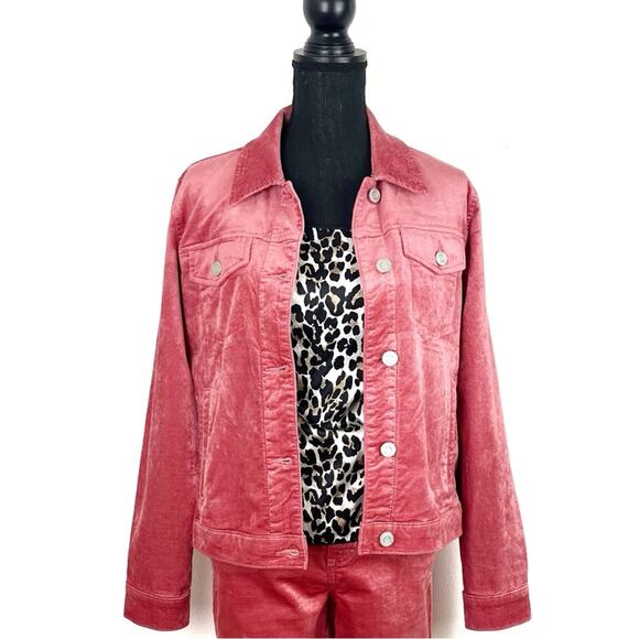 Lauren Conrad LC Velour Jacket Jean Jacket Western Boho Peach Pink Medium - Picture 1 of 7